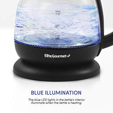 Load image into Gallery viewer, Elite Gourmet EKT1001 Maxi-Matic 1L Glass Electric Tea Kettle Hot Water Heater Boiler BPA-Free with Blue LED Interior Fast Boil and Auto Shut-Off, Black