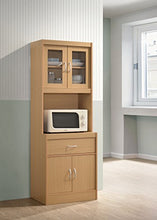 Load image into Gallery viewer, Hodedah Long Standing Kitchen Cabinet with Top & Bottom Enclosed Cabinet Space, One Drawer, Large Open Space for Microwave, Beech