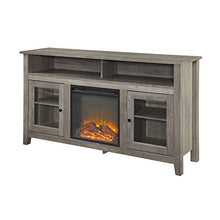 Load image into Gallery viewer, Walker Edison Furniture Company Rustic Wood and Glass Tall Fireplace Stand 64" Flat Screen Universal TV Console Living Room Storage Shelves Entertainment Center, 32 Inches, Gray Wash
