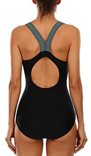 Load image into Gallery viewer, beautyin Women One Piece Swimsuit Athletic Lap Swimming Suit Pro Racerback M Black Grey