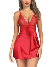 Load image into Gallery viewer, Avidlove Women Lingerie V Neck Nightwear Satin Sleepwear Lace Chemise Mini Teddy (4XL, A-red)
