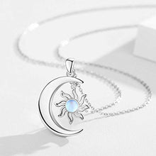 Load image into Gallery viewer, Moon Necklace Sterling Silver Rainbow Moonstone Necklace Crescent Moon and Sun Pendant Moonstone Unisex Jewelry Gift for Women Men Teen Girlfriend