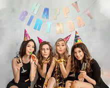 Load image into Gallery viewer, YAKRUNA Holographic Happy Birthday Banner, Iridescent Birthday Party Supplies With 15PCS Rainbow Tassel Paper Garlands for Teens Kids Girls Women