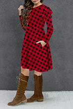 Load image into Gallery viewer, HOSIKA Girls Christmas Plaid Dress Long Sleeve A-Line Twirly Pleated Swing Party Dresses for Toddler Kids 6-12 Years Red XL