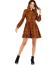 Load image into Gallery viewer, Floerns Women's Printed Long Sleeve Button A-Line Short Dress Orange XL