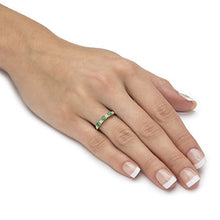 Load image into Gallery viewer, Solid 10k Yellow Gold Princess-Cut Genuine Green Emerald Diamond Accent Ring Size 7