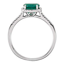 Load image into Gallery viewer, Solid 925 Sterling Silver Created Emerald and .01 Cttw Diamond Ring Band - Size 5 (Width = 8.9mm)