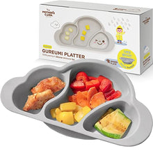 Load image into Gallery viewer, Mother's Corn Suction Plate for Baby | Divided Food-Grade 100% Silicone Feeding Bowls and Dishes for Kids, Infants & Toddlers - BPA-FREE, Microwave, Dishwasher & Oven Safe | Cloud design | Grey