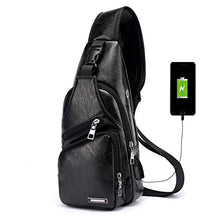 Load image into Gallery viewer, Vintage Men's Leather Sling Bag,Chest Shoulder Backpack, Water waterproof Crossbody Bag with USB Charging Port -Black