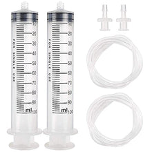 Load image into Gallery viewer, DEPEPE 2pcs 100ml Large Plastic Syringe with 2pcs 47in Handy Plastic Tubing and Luer Connections for Scientific Labs, Measuring, Watering, Refilling, Filtration, Feeding