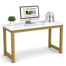 Load image into Gallery viewer, Tribesigns Modern Computer Desk, 55 inches Large Office Desk Computer Table Study Writing Desk for Home Office, White Gold Metal Frame