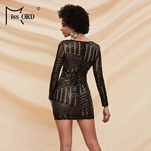 Load image into Gallery viewer, Miss ord Women's V Neck Long Sleeve Sequined Cocktail Mini Dress (Small, Black)