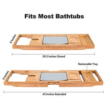 Load image into Gallery viewer, BOSSJOY Luxury Wood Bamboo Bathtub Bath Tub Caddy Tray with Extending Sides Built in Book Tablet Phone Wineglass Holder