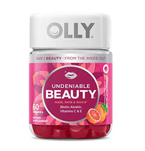 Load image into Gallery viewer, OLLY Undeniable Beauty Gummy, 30 Day Supply (60 Gummies), Grapefruit Glam, Biotin, Vitamin C, Keratin, For Hair, Skin, Nails, Chewable Supplement