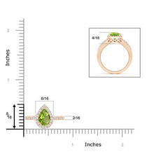 Load image into Gallery viewer, Pear Peridot Ring with Diamond Halo in 14K Rose Gold (9x6mm Peridot)