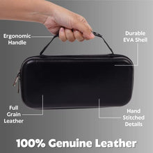 Load image into Gallery viewer, S&J Limited Edition Genuine Leather Hard Shell Nintendo Switch Travel Case with 10 Gamecard Slots Includes Back Protective TPU Dockable Case, 2 Joycon Covers, 4 Thumbstick Caps & Screen Protector