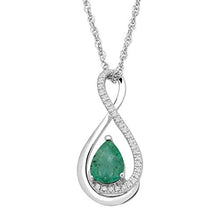 Load image into Gallery viewer, Natural Emerald Pendant Necklace with Diamonds in Sterling Silver, 18"