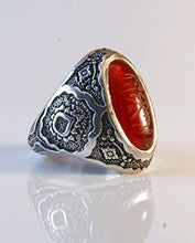 Load image into Gallery viewer, Yemeni Aqeeq Ring for Men | AlAliGems | Red Aqeeq Stone Engaved | US Size 11.5