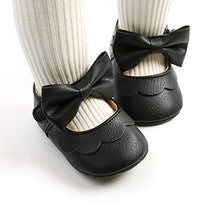 Load image into Gallery viewer, SOFMUO Baby Girls Mary Jane Flats Non-Slip Soft Rubber Sole Bowknot Infant Sneakers Toddler Princess Dress Walking Shoes(A01/Black,12-18 Months)