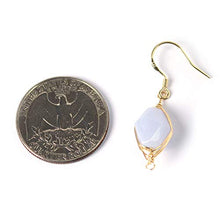 Load image into Gallery viewer, Natural Stone Wire Wrap Dangle Drop Earrings 14K Yellow Gold Plated 925 Sterling Silver Hook/Blue Lace Agate Cut 12mm