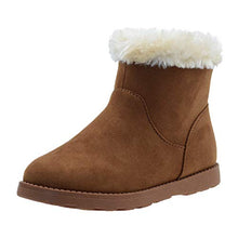 Load image into Gallery viewer, LseLom Girls Boots Kids Soft Plush Lining Fur Collar Warm Ankle Snow Boots with Zipper Winter Flat Bootie Indoor Outdoor Shoes for Toddler Girls 9 US Brown