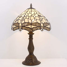 Load image into Gallery viewer, Tiffany Lamp with Cream Stained Glass and Crystal Bead Dragonfly Table Lamp in Height 18 Inch for Living Room Antique Coffee Table Desk Beside Bedroom S139 WERFACTORY