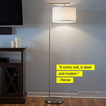Load image into Gallery viewer, Brightech Montage Modern - Floor Lamp for Living Room Lighting - Bedroom & Nursery Standing Accent Lamp - Mid Century, 5' Tall Pole Light Overhangs Reading - with LED Bulb - Satin Nickel