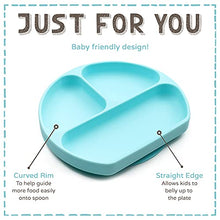 Load image into Gallery viewer, Baby to Toddler Silicone Suction Plate – Divided, BPA-Free Baby Led Weaning Plate Fits Most High Chair Trays – Dishwasher-, Oven-, & Microwave-Safe Kids Dishes by Silikong, 8.2x7.3x1.4 in. (Blue)