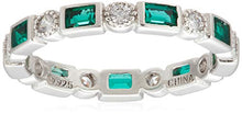 Load image into Gallery viewer, Platinum-Plated Sterling Silver Created Emerald All-Around Band Ring set with Swarovski Zirconia Accents, Size 8