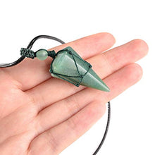 Load image into Gallery viewer, PESOENTH Green Aventurine Necklace Quartz Crystal Dowsing Pendulum Divination Healing Necklace Cord Adjustable,Natural Gemstone Hexagonal Pointed Cone Reiki Chakra Pendant