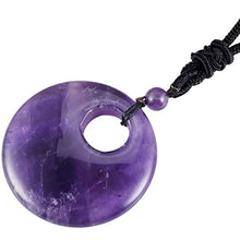 Load image into Gallery viewer, SUNYIK Natural Amethyst Crystal Lucky Coin Pendant Necklace for Women Men, Healing Crystal Amulet Jewelry for Unisex, Donut Round Shaped, Adjustable 18''-28'' Strand