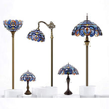 Load image into Gallery viewer, Tiffany Style Lamp Stained Glass Table Lamps Blue Purple Clouldy Lampshade 18 Inch Tall Antique Bookcase Beside Desk Reading Lighting for Living Room Bedroom S558 WERFACTORY