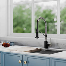 Load image into Gallery viewer, Kraus KPF-1610SFSMB Bolden 18-Inch Commercial Kitchen Faucet with Dual Function Pull-Down Sprayhead in All-Brite Finish, Spot Free Stainless Steel/Matte Black