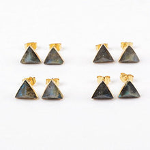 Load image into Gallery viewer, ZENGORI 1 Pair 8mm Triangle Gold Plated Natural Labradorite Stones Faceted Post Stud Earrings G1300