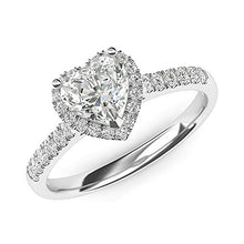 Load image into Gallery viewer, 14k White Gold Simulated Heart-shaped Diamond Halo Engagement Ring with Side Stones Promise Bridal Ring (9)