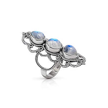 Load image into Gallery viewer, Koral Jewelry Moonstone 3 Stones Ethnic Vintge Gipsy Multi Stone Ring 925 Sterling Silver Vintage Tribal Gipsy Boho Chic (9)