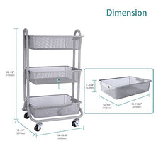 Load image into Gallery viewer, DESIGNA 3-Tier Rolling Utility Cart Storage Shelves Multifunction, Metal Mesh Baskets, Pantry Cart with Lockable Wheels, Gray