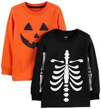 Load image into Gallery viewer, Simple Joys by Carter's Boys' Toddler 2-Pack Halloween Long-Sleeve Tees, Pumpkin/Skeleton, 5T