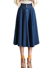 Load image into Gallery viewer, Tanming Women's Casual Vintage Elastic Waist Flared Pleated Midi Denim Jean Skirt (Large, Blue)