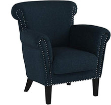 Load image into Gallery viewer, Christopher Knight Home Brice Vintage Scroll Arm Studded Fabric Club Chair, Navy Blue / Dark Brown