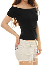 Load image into Gallery viewer, Allegra K Women's Short Sleeves Off The Shoulder Solid Crop Top X-Small Blue