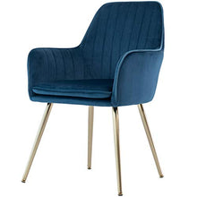 Load image into Gallery viewer, GOLDEN BEACH Velvet Dinning Chair Set of 2 Mid-Back Accent Chair Modern Leisure Armchair with Gold Plating Legs Upholstered Living Room Chair (Navy Blue)