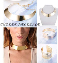 Load image into Gallery viewer, Hanpabum Women Gold Tone Choker Necklace and Cuff Bangle Bracelet Jewelry Set Exaggerated Punk Style (A:Gold Tone)