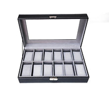 Load image into Gallery viewer, Sodynee WBPU12-03 Watch Dislpay Box Organizer, Pu Leather with Glass Top, Large, Black