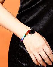Load image into Gallery viewer, Jewever 7 Chakra Healing Bracelet with Real Stones Lava Rock Diffuser Yoga Meditation Anxiety Bracelets for Women Men Friendship Stretch