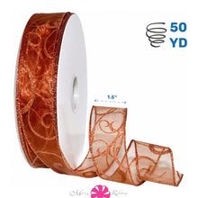 Load image into Gallery viewer, Morex Ribbon 7416.60/50-934 Swirl 2.5" X 50 YD Nylon Sheer Curling Wired Glitter Ribbon, Red/Gold, Holiday Ribbons for Crafts and Christmas Decorations, Indoor Christmas Ribbon for Gift Wrapping