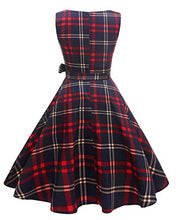 Load image into Gallery viewer, Hanpceirs Women's Boatneck Sleeveless Swing Vintage 1950s Cocktail Dress Redplaid M