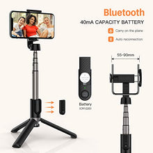 Load image into Gallery viewer, Yoozon Selfie Stick Tripod Bluetooth, Extendable Phone Tripod Selfie Stick with Wireless Remote Shutter for iPhone SE 2/11/11 Pro/11 Pro Max/Xs MAX/XR/XS/X, Galaxy S20/Note 10/S10/S9, Google and More