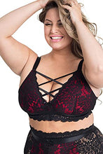Load image into Gallery viewer, Plus Size Lingerie Set for Women, Sexy Luxe Criss-cross Bra Set Lace Cups Classic Underwear with High Waisted Suspender Thong (BlackRed, 2XL, 828e)