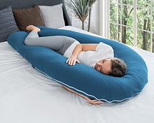 Load image into Gallery viewer, AngQi Full Body Pregnancy Pillow with Cooling Jersey Cotton Cove - Long U Shaped Maternity Body Pillow for Pregnant Women - 65in Pregnancy Pillows for Back Support - King Size (Navy)